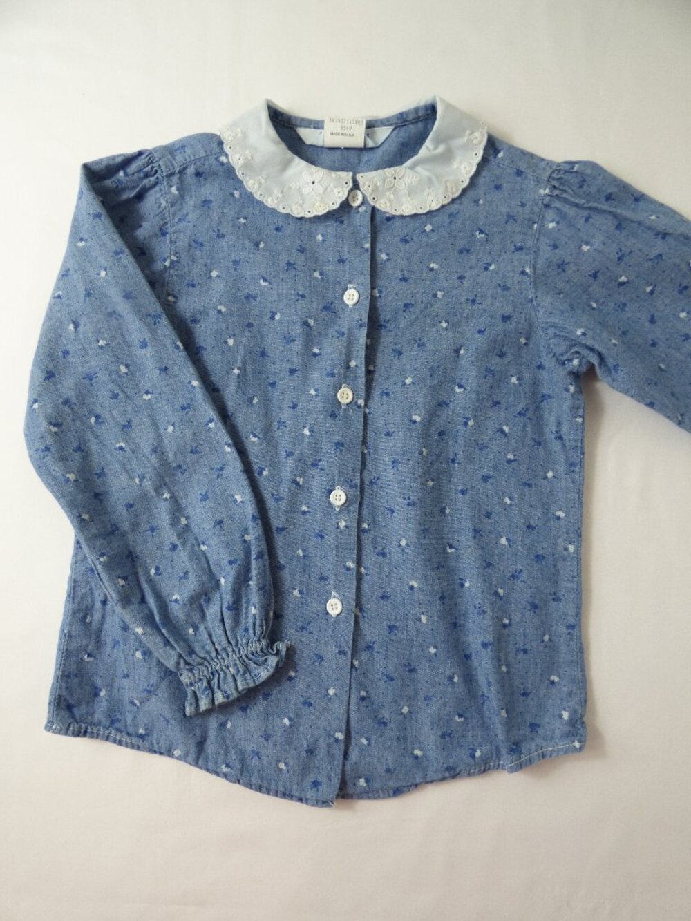 Vintage Osh Kosh B'Gosh Blue Floral Button Down Long Sleeve Blouse, Size 6X
